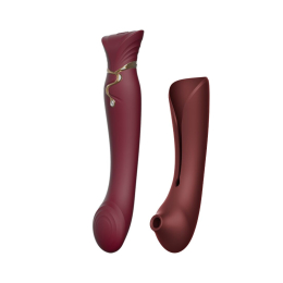 Смартвібратор 3в1 Zalo — Queen Wine Red, пульсівна перлина та вакуум, кристал Swarovski - фото