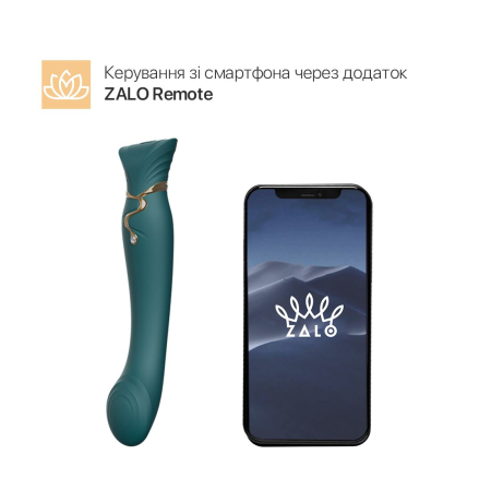 Смартвібратор 3в1 Zalo — Queen Jewel Green, пульсівна перлина та вакуум, кристал Swarovski - фото №2