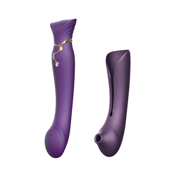 Смартвібратор 3в1 Zalo — Queen Twilight Purple, пульсівна перлина та вакуум, кристал Swarovski - фото
