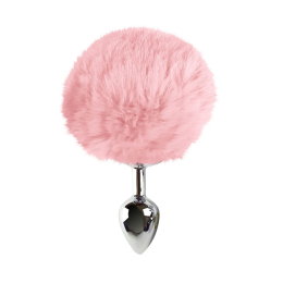 Металевий анальний затор М Art of Sex - Metal Butt plug Rabbit Tail, Ніжно-рожевий - - фото №2