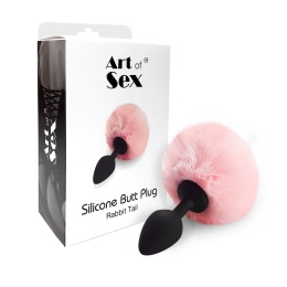 Силіконова анальна пробка М Art of Sex - Silicone Bunny Tails Butt plug Pink, діаметр 3,5 см - - фото №3