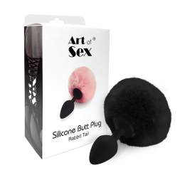 Силіконова анальна пробка М Art of Sex - Silicone Bunny Tails Butt plug Black, діаметр 3,5 см - - фото №3