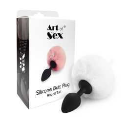 Силіконова анальна пробка М Art of Sex - Silicone Bunny Tails Butt plug White, діаметр 3,5 см - - фото №3
