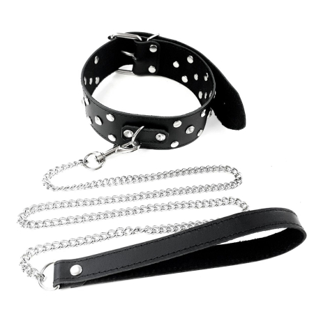 Нашийник з повідцем із натуральної шкіри із заклепками Art of Sex - Jenna Collar with Leash, чорний №2