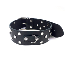 Нашийник з натуральної шкіри із заклепками та стразами Art of Sex - Jenna Collar, Чорний - - фото №2
