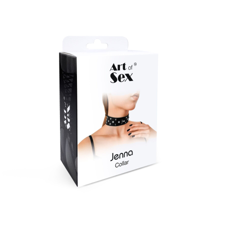Нашийник з натуральної шкіри із заклепками та стразами Art of Sex - Jenna Collar, Чорний №4