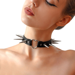 Чокер Серце з великими шипами, із натуральної шкіри Art of Sex - Crystal, колір Чорний - фото