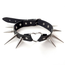 Чокер Серце з великими шипами, із натуральної шкіри Art of Sex - Crystal, колір Чорний - - фото №3