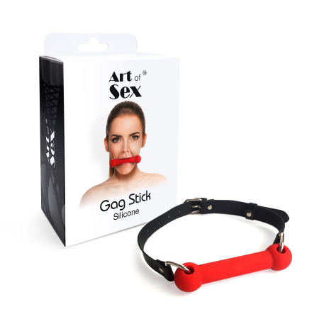 Кляп-палиця на ременях Art of Sex – Gag Stick Silicon, червоний, натуральна шкіра №4