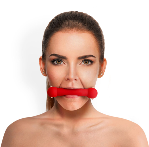 Кляп-палиця на ременях Art of Sex – Gag Stick Silicon, червоний, натуральна шкіра 