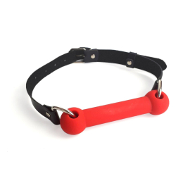 Кляп-палиця на ременях Art of Sex – Gag Stick Silicon, червоний, натуральна шкіра - - фото №2