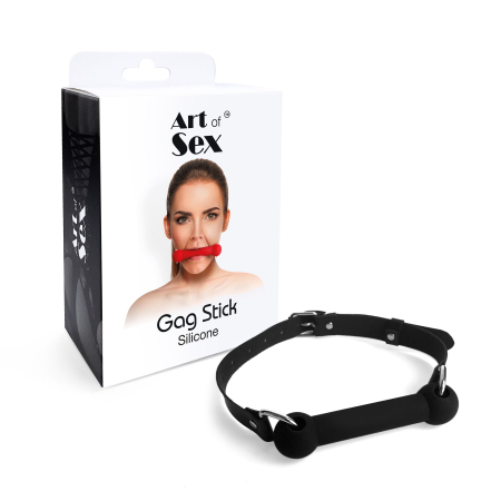 Кляп-палиця на ременях Art of Sex – Gag Stick Silicon, чорний, натуральна шкіра №4