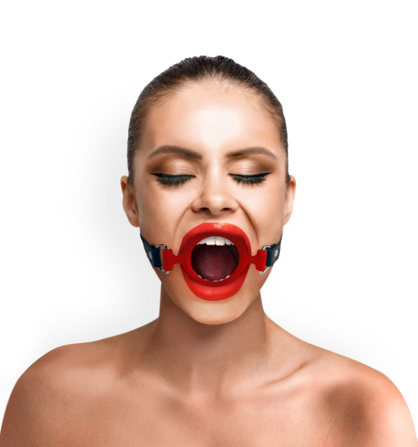 Кляп-розширювач силіконове кільце Art of Sex – Gag ring, червоний, натуральна шкіра - фото