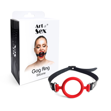 Кляп-розширювач силіконове кільце Art of Sex – Gag ring, червоний, натуральна шкіра - фото №3