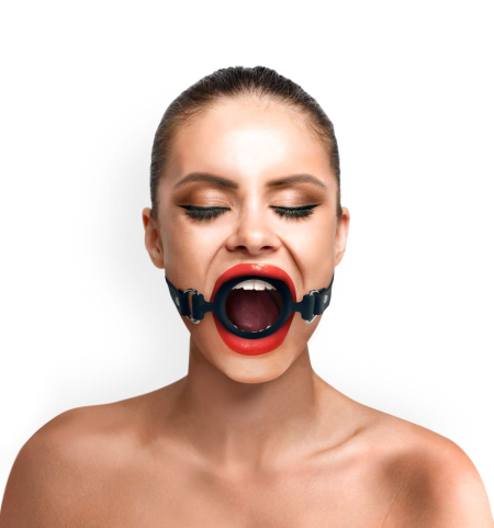 Кляп-розширювач силіконове кільце Art of Sex – Gag Ring, чорний, натуральна шкіра - фото