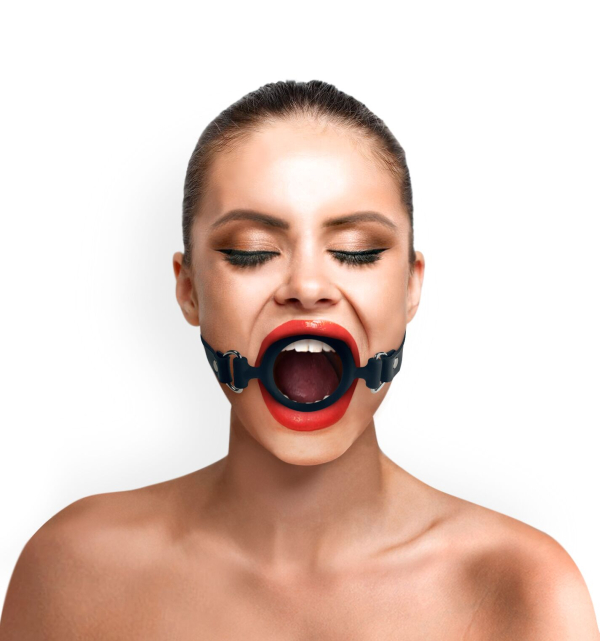 Кляп-розширювач силіконове кільце Art of Sex – Gag Ring, чорний, натуральна шкіра - фото