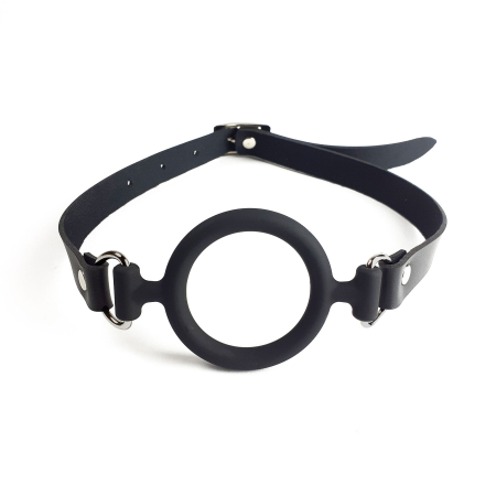 Кляп-розширювач силіконове кільце Art of Sex – Gag Ring, чорний, натуральна шкіра - фото №2