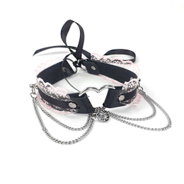 Сексуальний чокер Art of Sex - Karen з натуральної шкіри, Чорно-рожевий - - фото №4