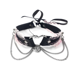Сексуальний чокер Art of Sex - Karen з натуральної шкіри, Чорно-рожевий - - фото №3