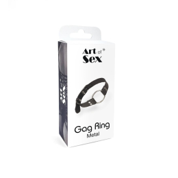 Кляп металеве кільце на ременях Art of Sex – Gag Ring Metal, чорний, натуральна шкіра - - фото №4