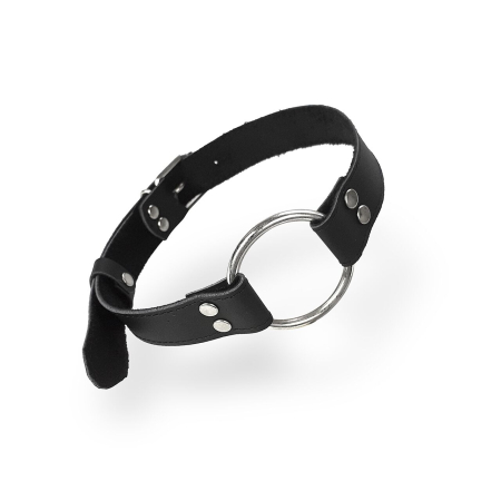 Кляп металеве кільце на ременях Art of Sex – Gag Ring Metal, чорний, натуральна шкіра - фото №2