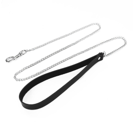 Повідець на ланцюжку із натуральної шкіри Art of Sex - Leash, колір Чорний - фото