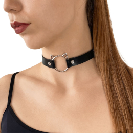 Чокер на шию Киця Art of Sex - Kiti з натуральної шкіри, колір Чорний - фото