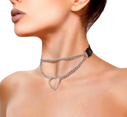 Чокер на шию Серце Art of Sex - Paris, з натуральної шкіри, колір Чорний - фото