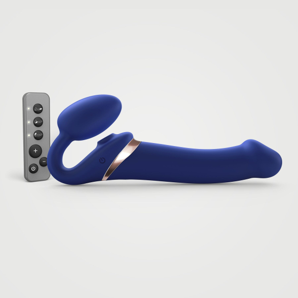 Безремінний вібрострапон з вакуумною стимуляцією Strap-On-Me MULTI ORGASM Blue L, регульований 