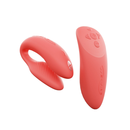 Смарт-вібратор для пар We-Vibe Chorus Crave Coral, сенсорне керування вібраціями стисненням пульта - фото №2