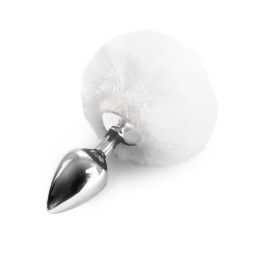 Металева анальна пробка М Art of Sex — Bunny Tails Butt plug, Білий - фото