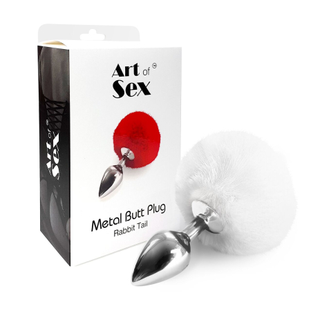Металева анальна пробка М Art of Sex — Bunny Tails Butt plug, Білий №3