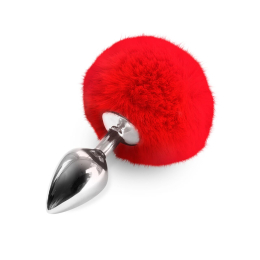 Металевий анальний затор М Art of Sex - Metal Butt plug Rabbit Tail, Червоний - фото