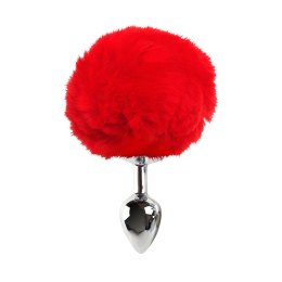 Металевий анальний затор М Art of Sex - Metal Butt plug Rabbit Tail, Червоний - - фото №2
