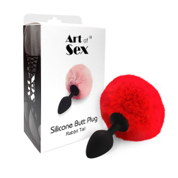 Силіконова анальна пробка М Art of Sex - Silicone Bunny Tails Butt plug Red, діаметр 3,5 см - - фото №3