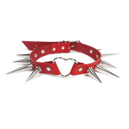 Чокер серце з великими шипами, із натуральної шкіри Art of Sex - Crystal, колір Червоний - - фото №2