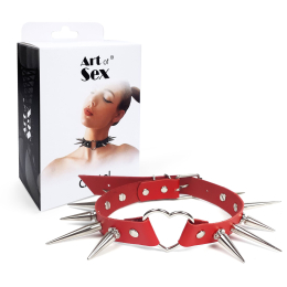 Чокер серце з великими шипами, із натуральної шкіри Art of Sex - Crystal, колір Червоний - - фото №5