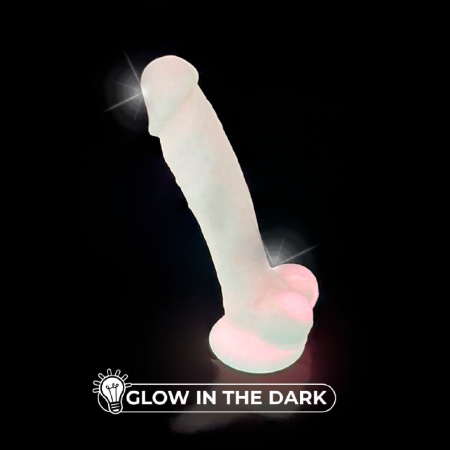 Фалоімітатор SilexD Johnny Pink Glow in the dark, двошаровий, силікон+Silexpan, діаметр 3,5см - фото №13