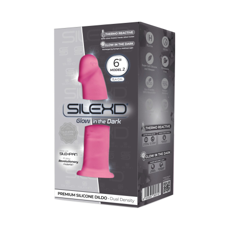 Фалоімітатор SilexD Robby Pink (MODEL 2 size 6in) Glow in the dark, двошаровий, силікон+Silexpan, діаметр 3,5см - фото №2