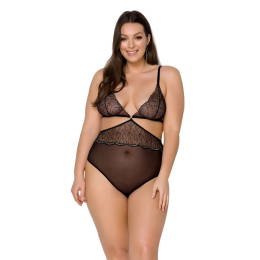 Боді Passion AMBERLY BODY 4XL/5XL black, асиметричний крій, мереживний ліф, золота нитка - фото