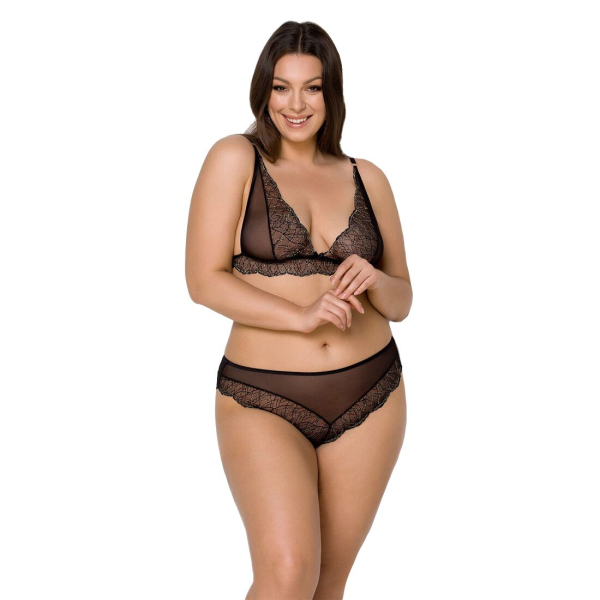 Комплект білизни Passion AMBERLY SET 4XL/5XL black, ліф, трусики бразиліана, люрексова нитка - фото