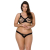 Комплект з екошкіри Passion CELINE BIKINI 6XL/7XL black, відкритий бра, стрінги зі шнурівкою - фото