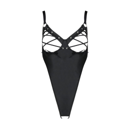 Боді з екошкіри Passion CELINE BODY 6XL/7XL black, з доступом, відкритий - - фото №3