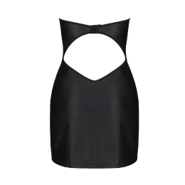 Мінісукня з екошкіри Passion CELINE CHEMISE 6XL/7XL, black, шнурівка, трусики в комплекті - - фото №4