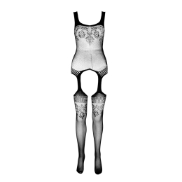 Бодістокінг Passion ECO BS008 black, з доступом, флористичний декор, імітація підв’язок - - фото №3