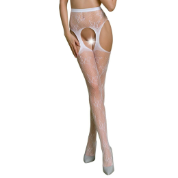 Еротичні колготки-бодістокінг Passion ECO S001 white, з доступом, декор метелики, підв’язки - фото