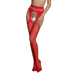 Еротичні колготки-бодістокінг Passion ECO S002 red, з доступом, геометричне плетіння - фото