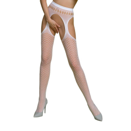 Еротичні колготки-бодістокінг Passion ECO S002 white, з доступом, геометричне плетіння - фото