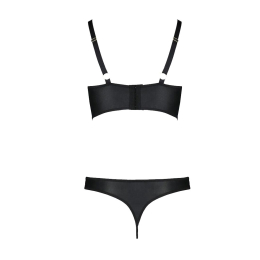 Комплект з екошкіри Passion MALWIA BIKINI 4XL/5XL black, з люверсами та ремінцями, бра, трусики - - фото №4