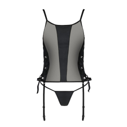 Сітчастий корсет з екошкіри Passion MALWIA CORSET 4XL/5XL black, з люверсами та знімними пажами - - фото №3